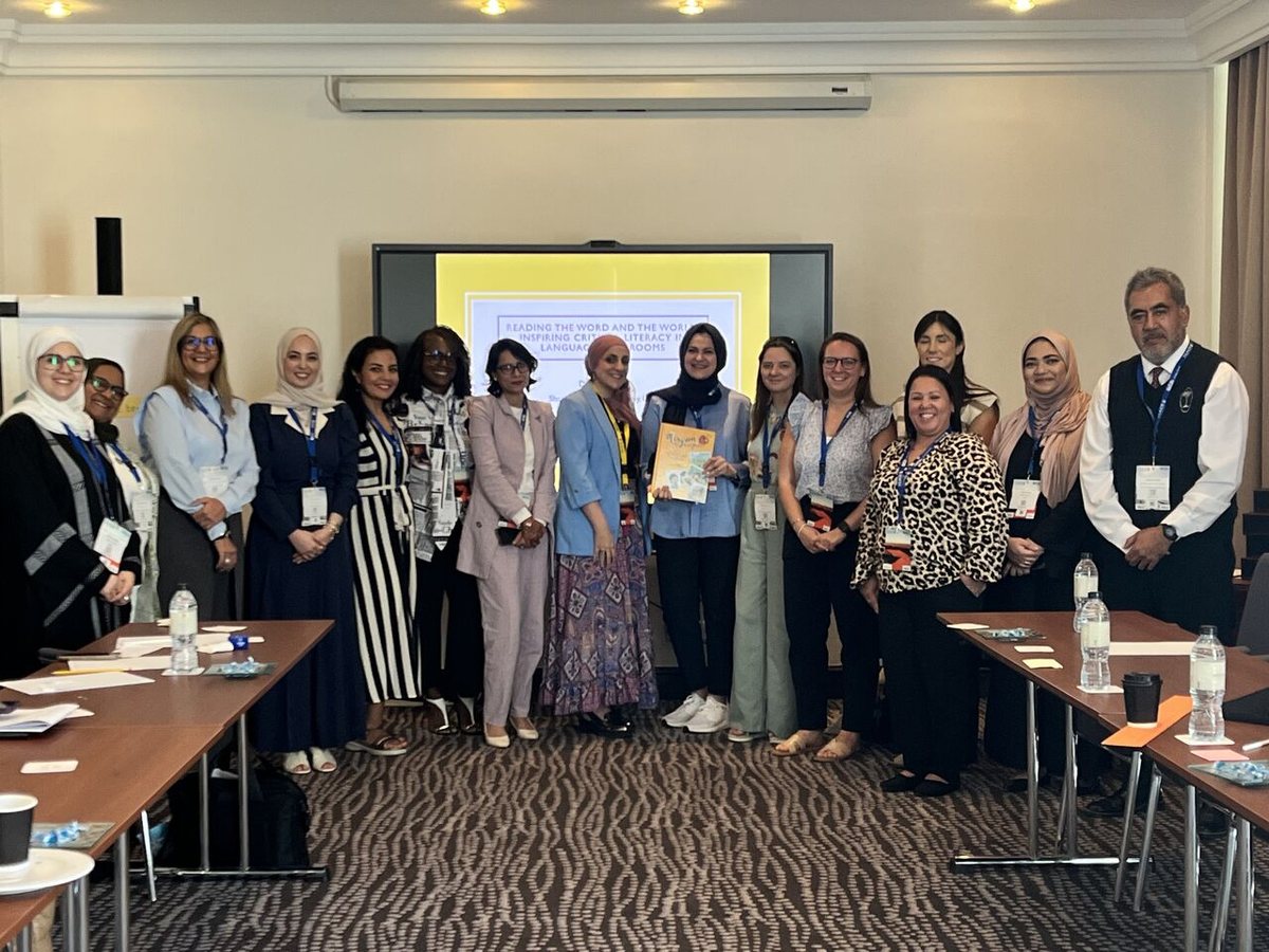 Dr. Salma Waly with participants in her workshop on critical literacy in language classrooms